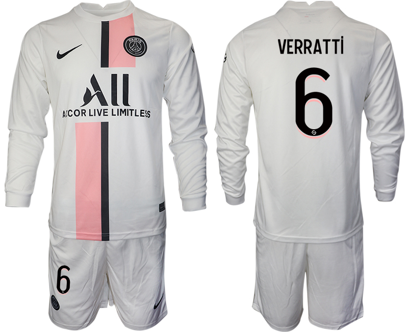 Men 2021-2022 Club Paris St German away white Long Sleeve #6 Soccer Jersey->paris st german jersey->Soccer Club Jersey
